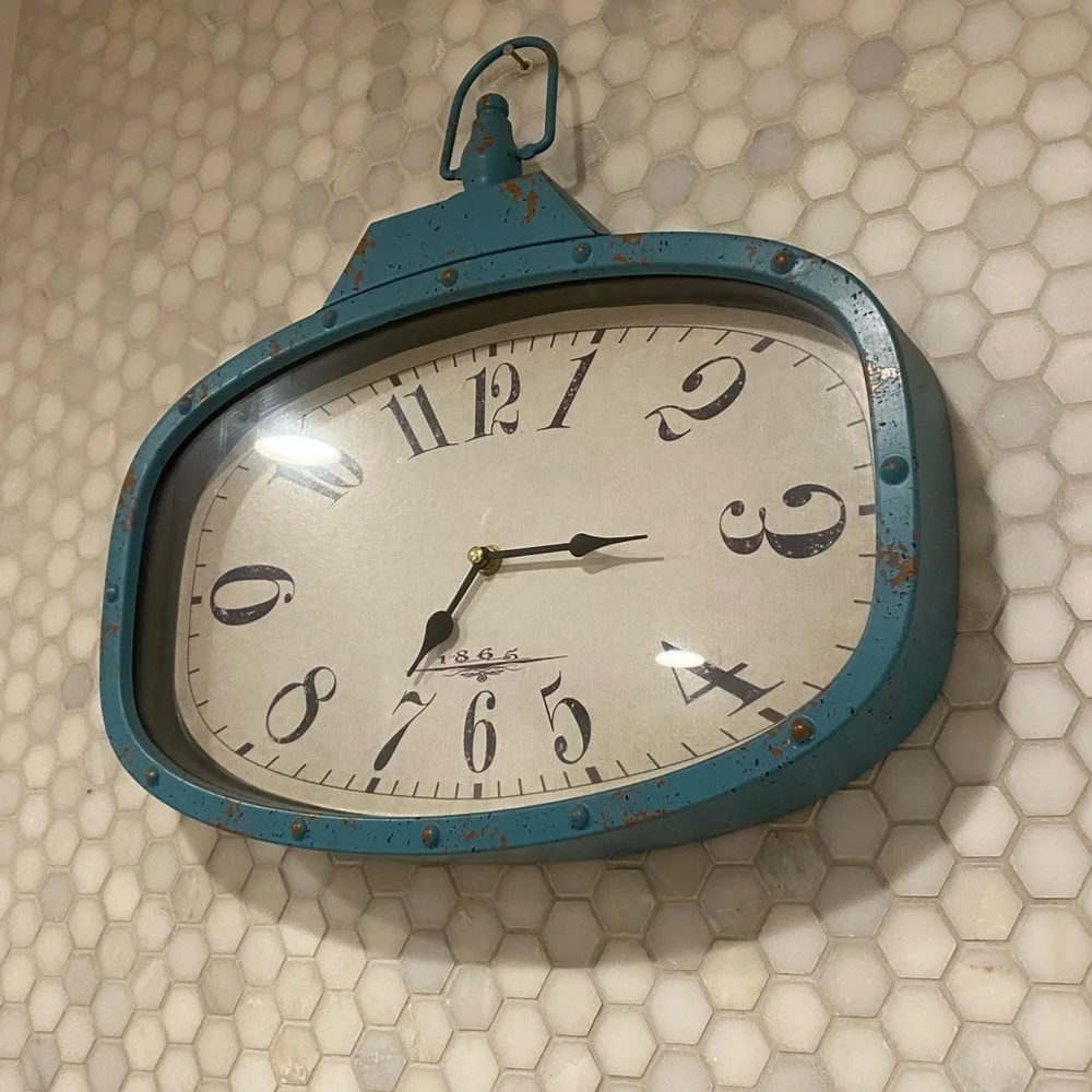 Retro Blue Metal Wall Clock